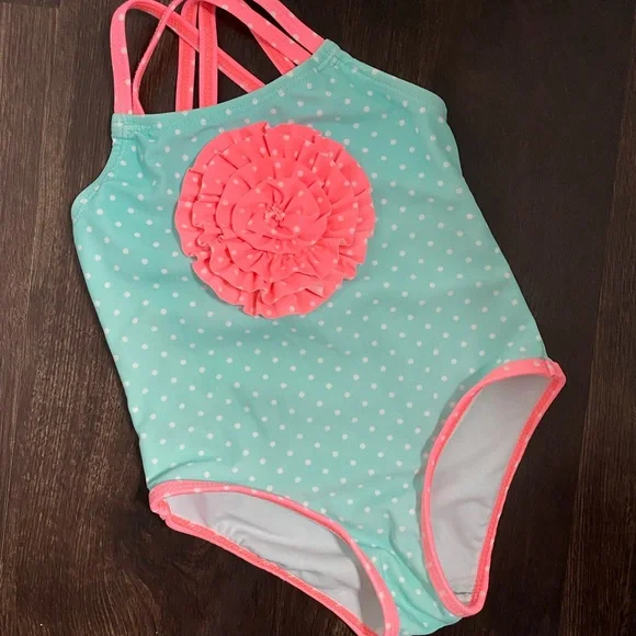 🌸🌸 Cute Turquoise Polka Dot Swimsuit with Pin…
